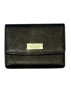 kate spade black Saffiano Leather Card Holder with gold logo plate